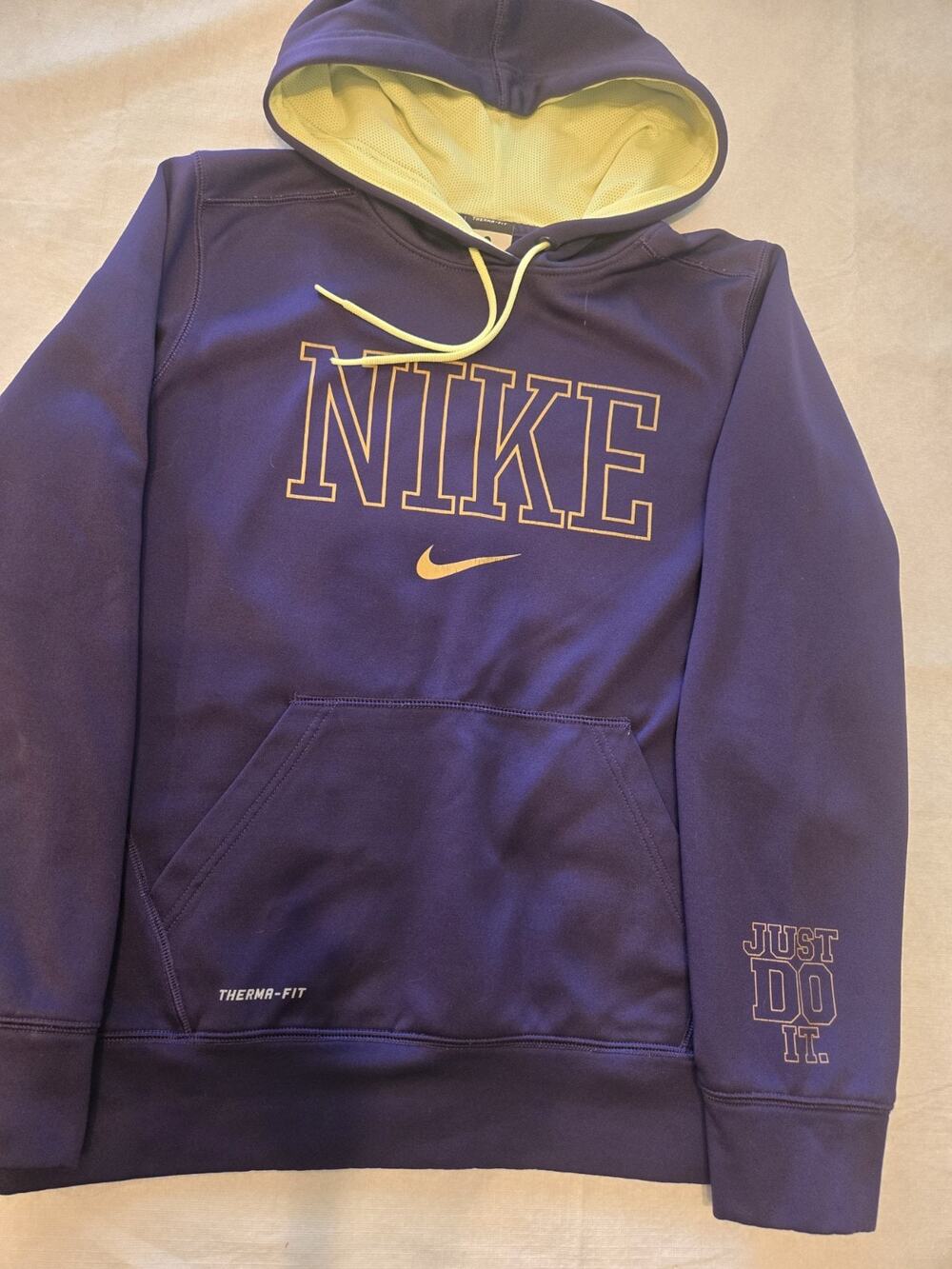Nike Therma Fit Women's Gold Purple Neon Green Drawstring Sweater Hoodie Size L